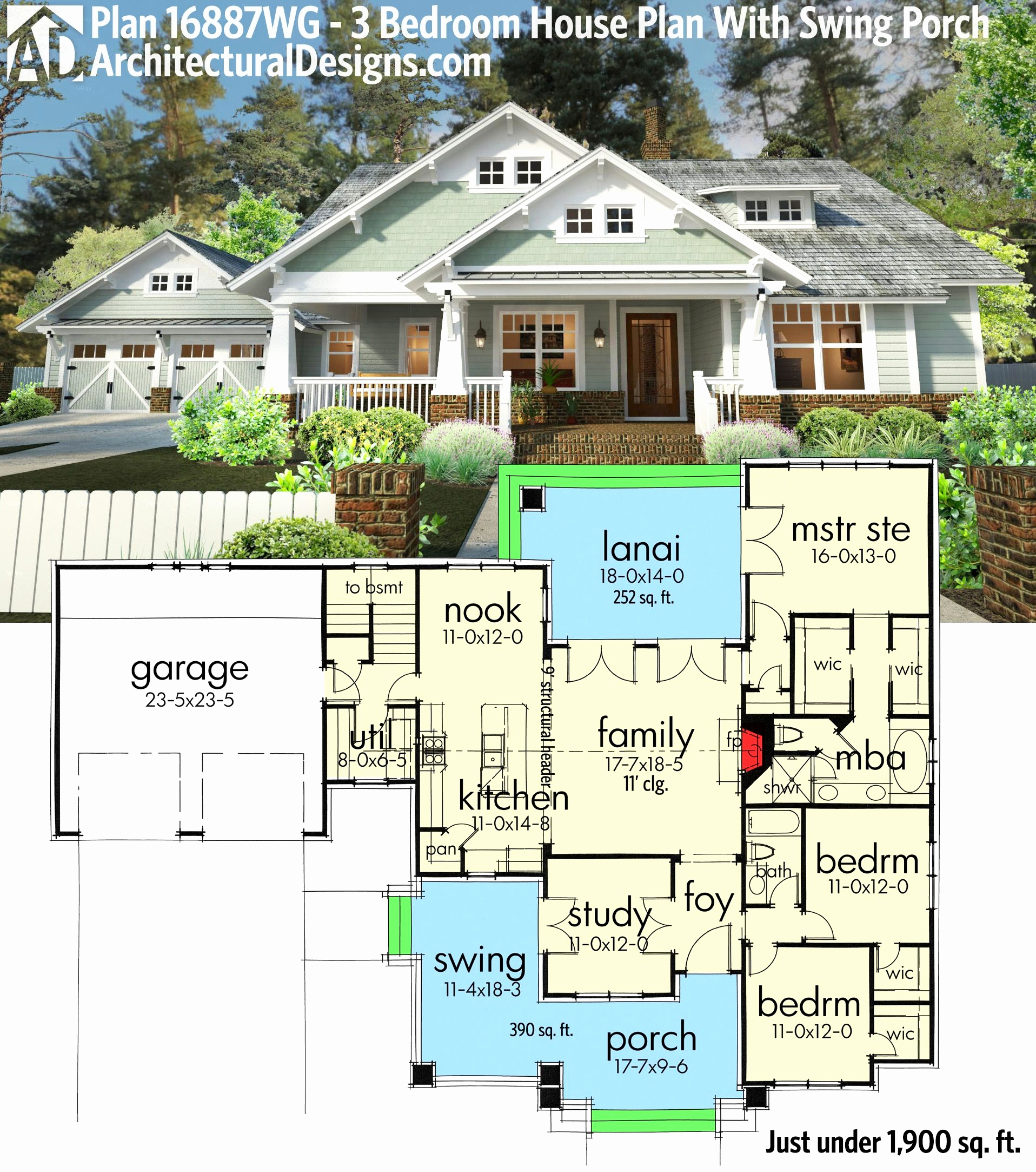 4 Bedroom House Plans With Porches Inspirational 3 Bedroom 3 Bath inside sizing 1916 X 2166