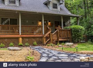 Cabin In North Carolina With Flagstone Fire Pit And Front Porch for proportions 1300 X 954