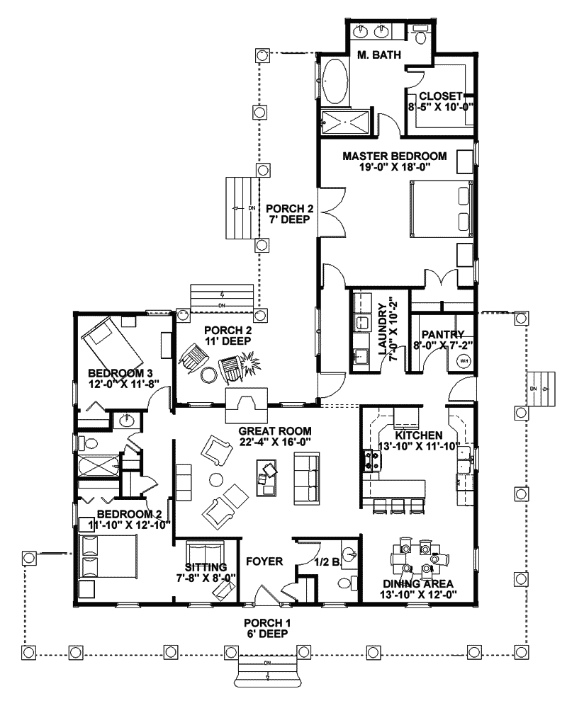 Elegant Home Plans With Porch 38 House Country Render 9999 throughout size 800 X 1000