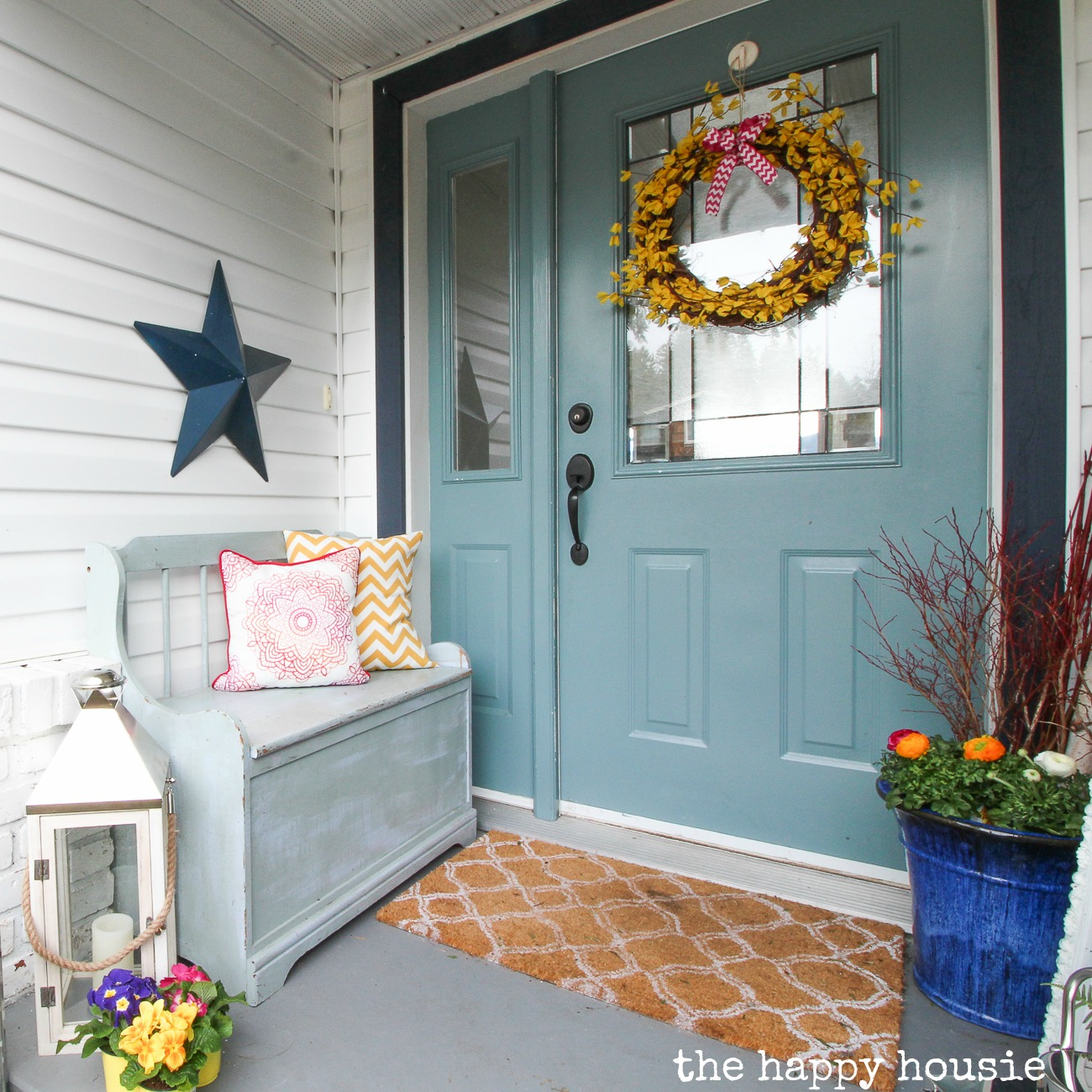 Our Spring Front Porch Beautiful Spring Wreaths The Happy Housie inside dimensions 1300 X 1300