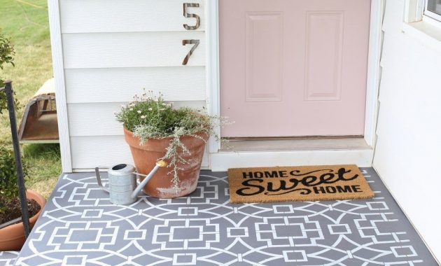 Painted Cement Floor Using A Stencil To Create A Cement Tile Look for measurements 988 X 1482