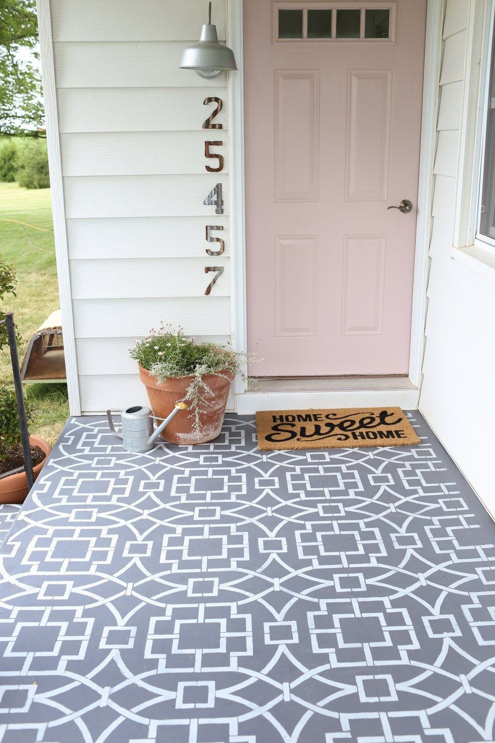 Painted Cement Floor Using A Stencil To Create A Cement Tile Look in dimensions 988 X 1482