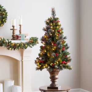 Pre Lit Crestwood Spruce Potted Entryway Christmas Tree Hayneedle regarding measurements 3200 X 3200