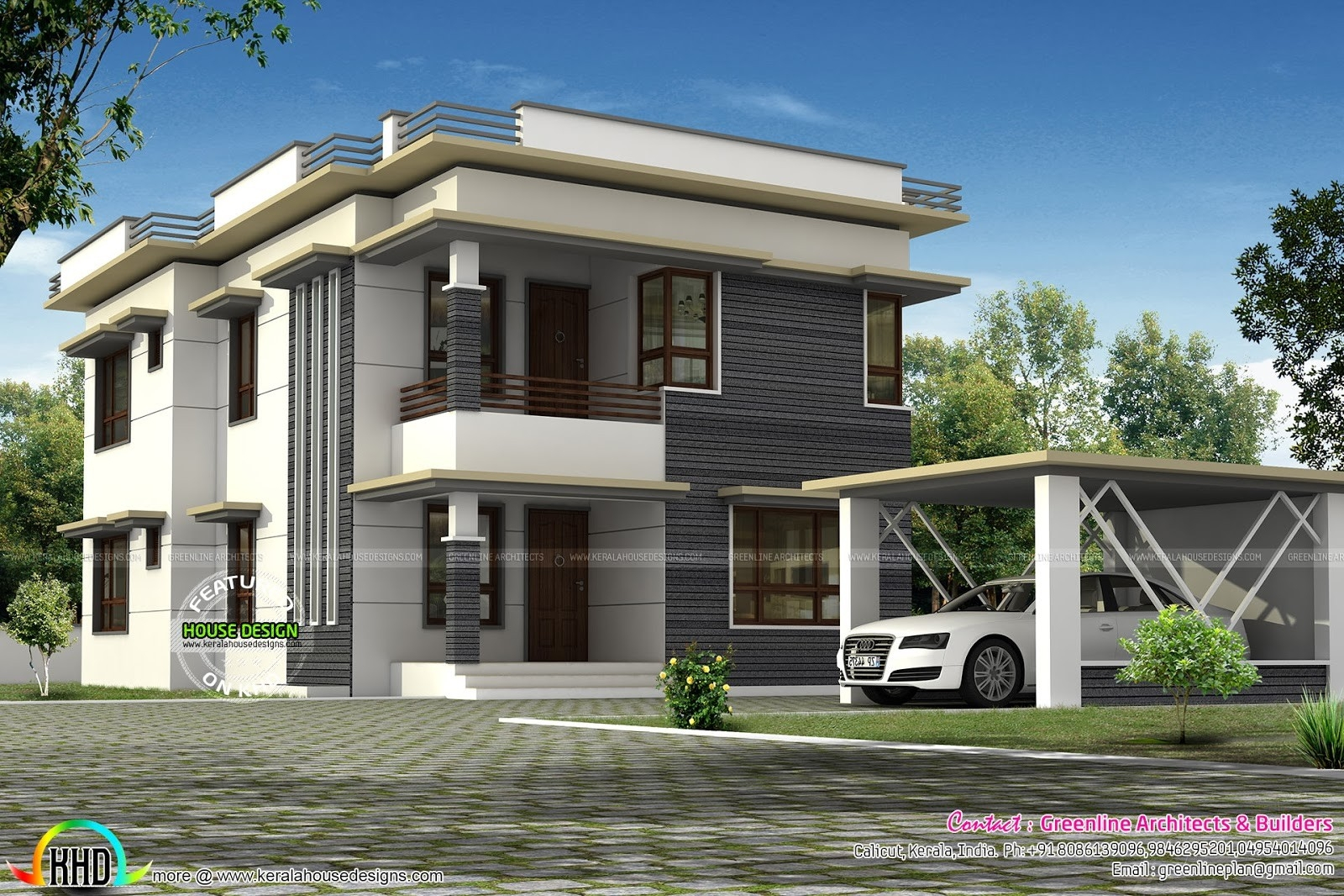 Separate Car Porch Flat Roof Home Kerala Design Floor Plans Home 