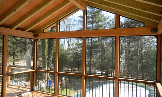 Wood Under Porch Ceiling Amazing Brushed Bronze Frames Custom Screen regarding sizing 4000 X 3000