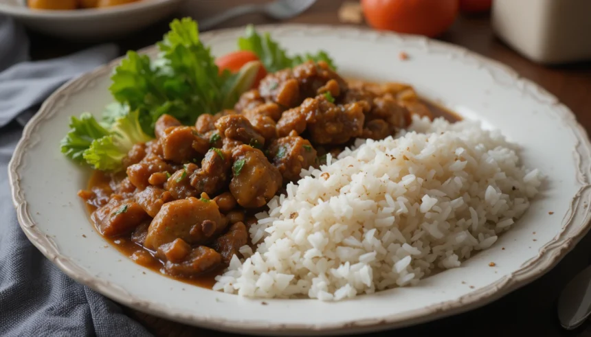 Beef Stew With Rice And Salad