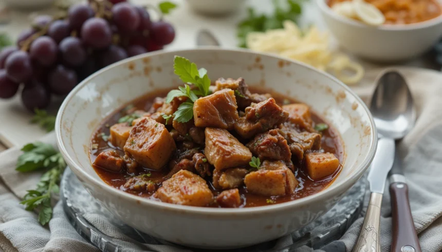 Bowl Of Beef Stew With Grapes
