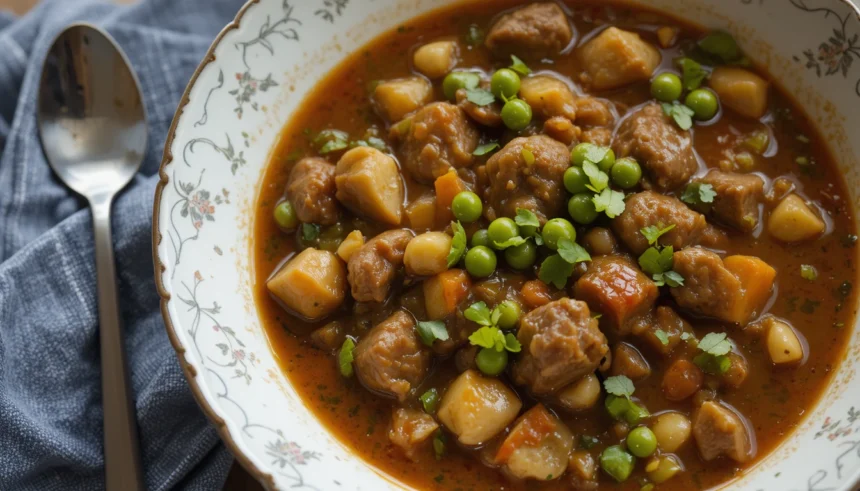 Bowl Of Beef Stew With Peas