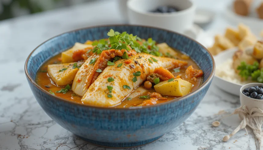 Bowl Of Fish Curry With Vegetables