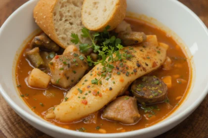 Bowl Of Fish Stew With Bread