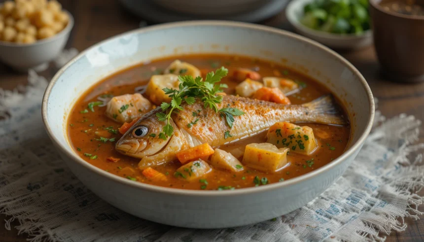 Bowl Of Fish Stew With Herbs