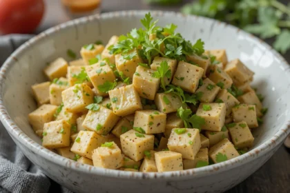 Bowl Of Tofu Salad With Herbs