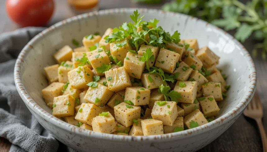 Bowl Of Tofu Salad With Herbs
