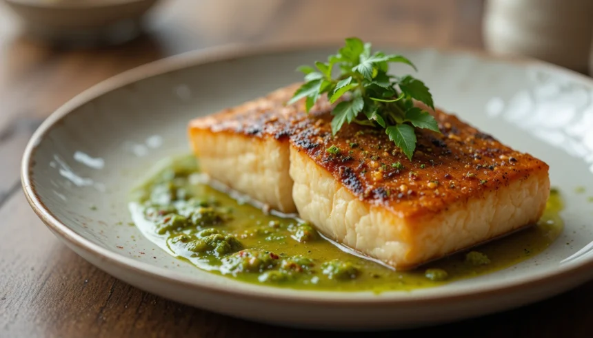 Gourmet Fish Dish With Green Sauce
