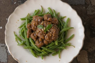 Green Beans With Beef On Plate