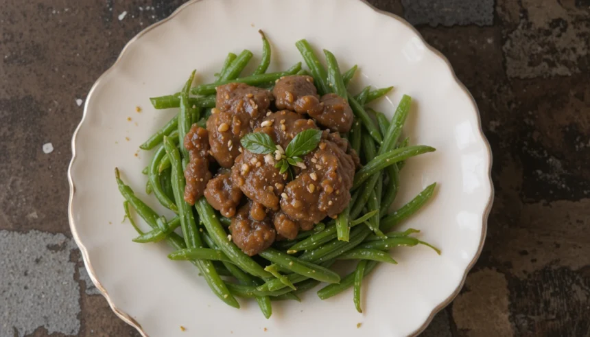 Green Beans With Beef On Plate