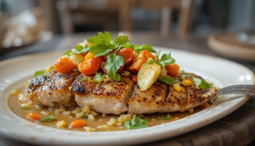 Grilled Fish With Vegetable Garnish