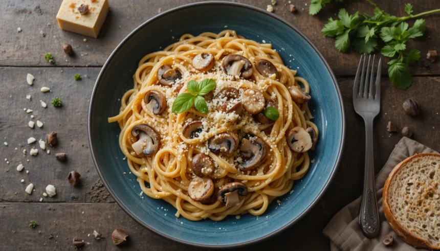 Italian Pasta With Mushrooms And Cheese