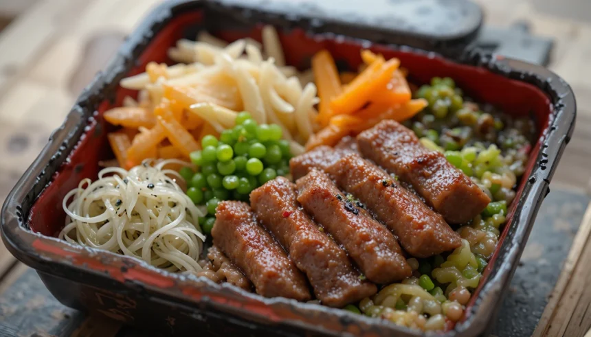 Japanese Bento Box With Beef And Vegetables