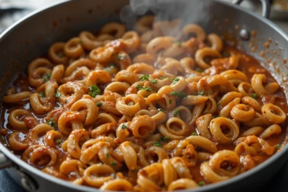 Pan Of Cooked Pasta With Sauce