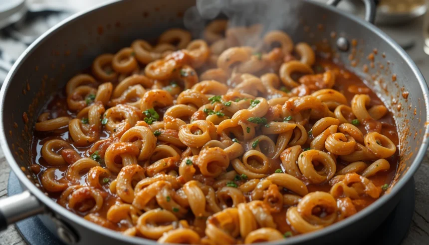 Pan Of Cooked Pasta With Sauce