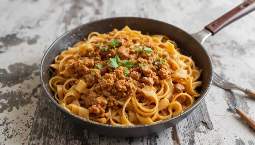 Pan Of Pasta With Meat