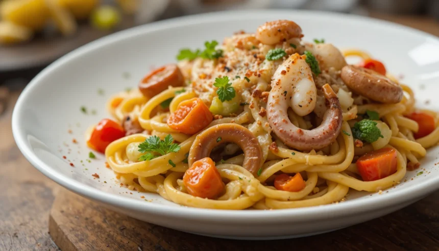 Pasta Dish With Squid And Vegetables