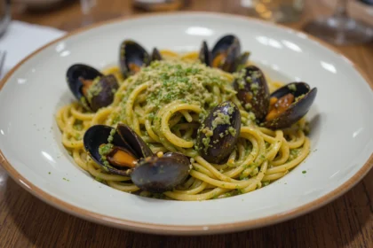Pasta With Mussels And Pesto Sauce