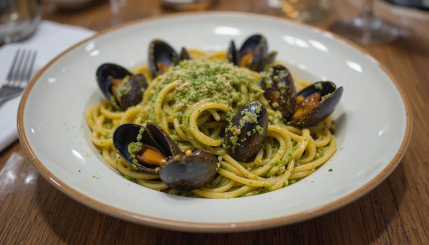 Pasta With Mussels And Pesto Sauce