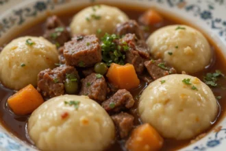 Traditional Beef Stew With Dumplings