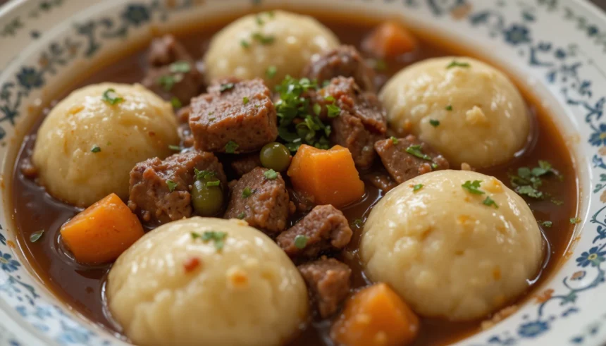 Traditional Beef Stew With Dumplings