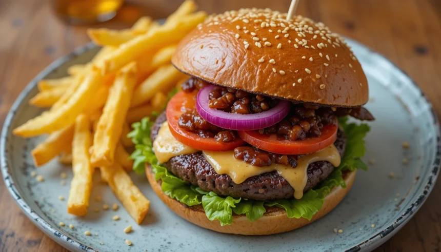 Vegan Beet Burger With Fries