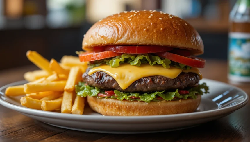 Classic Beef Cheeseburger With Fries
