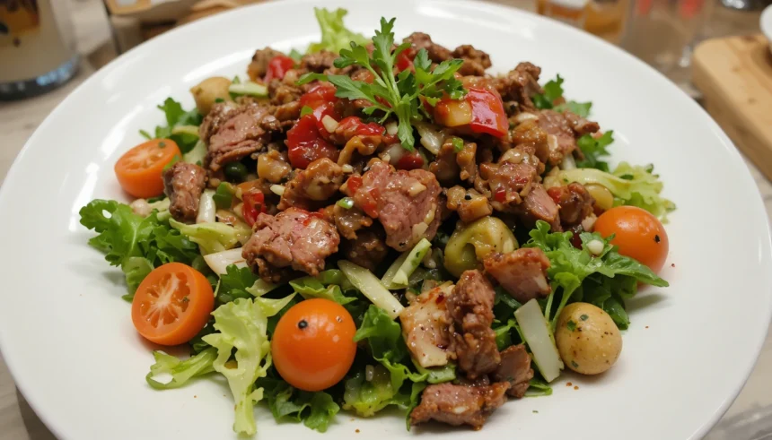 Plate Of Fresh Salad With Beef