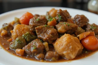 Beef Stew With Vegetables On Plate
