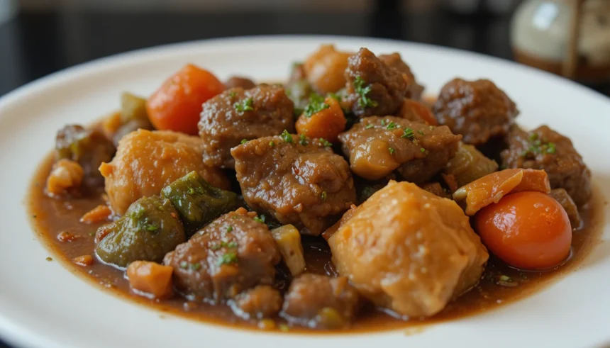 Beef Stew With Vegetables On Plate
