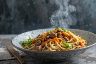 Bowl Of Noodles With Beef And Vegetables