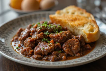 Plate Of Braised Beef With Bread