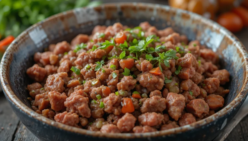 Ground Beef With Herbs In a Bowl