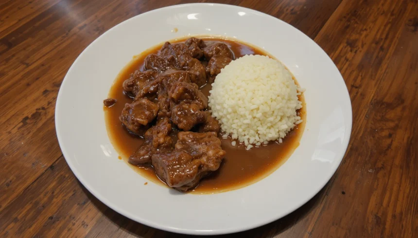 Plate Of Cooked Beef With Sauce