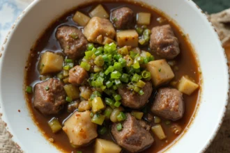 Bowl Of Beef Stew With Green Onions
