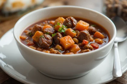 Bowl Of Beef Stew With Beans