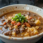 Bowl Of Beef Soup With Toppings