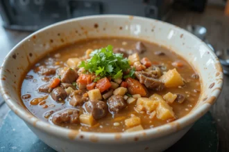 Bowl Of Beef Soup With Toppings