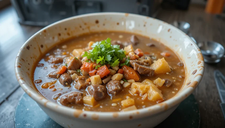 Bowl Of Beef Soup With Toppings