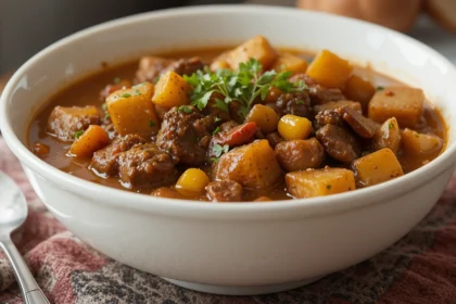 Bowl Of Beef Stew With Corn And Potatoes