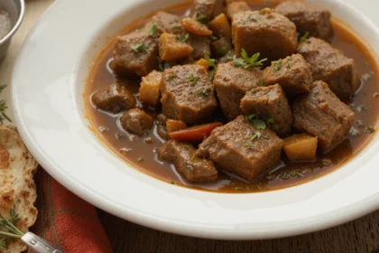 Plate Of Beef Stew With Herbs