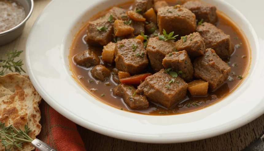Plate Of Beef Stew With Herbs