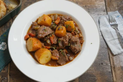 Beef Stew With Potatoes On Plate
