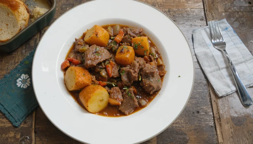 Beef Stew With Potatoes On Plate